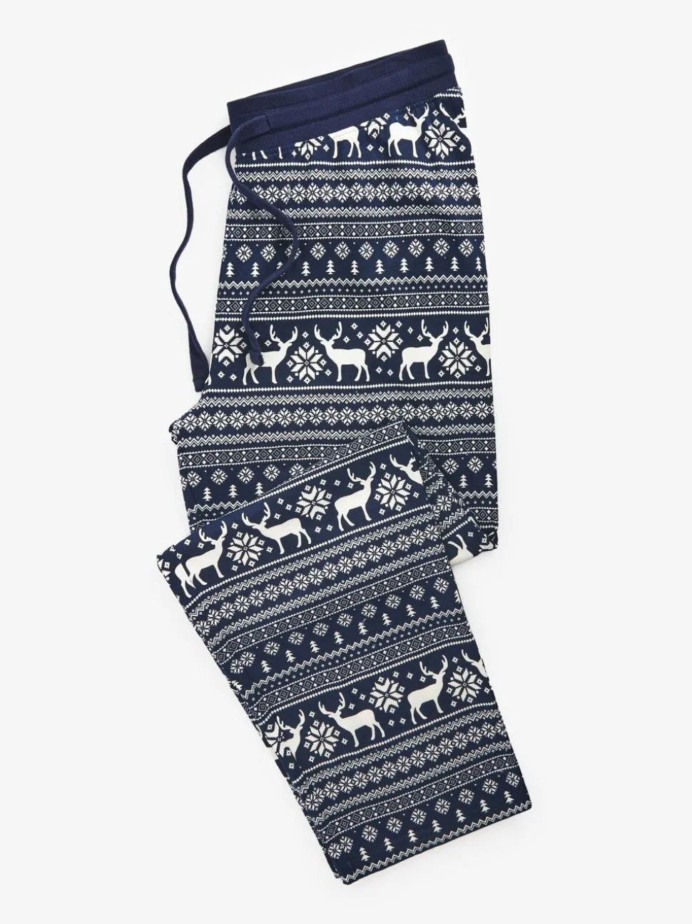 Blauw - The Little Tailor kerstpyjama voor heren met rendier en fairisle-patroon