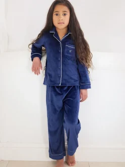 Blauw - The Little Tailor Luxe kerstpyjama voor kinderen van zacht aanvoelend velours