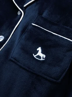 Blauw - The Little Tailor Luxe kerstpyjama voor kinderen van zacht aanvoelend velours