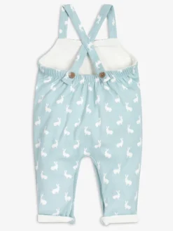 Blauw - The Little Tailor - Baby tuinbroek van 100% katoen met konijnenprint