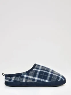 Blauw - Threadbare Check Faux Fur Lined Mule Slippers