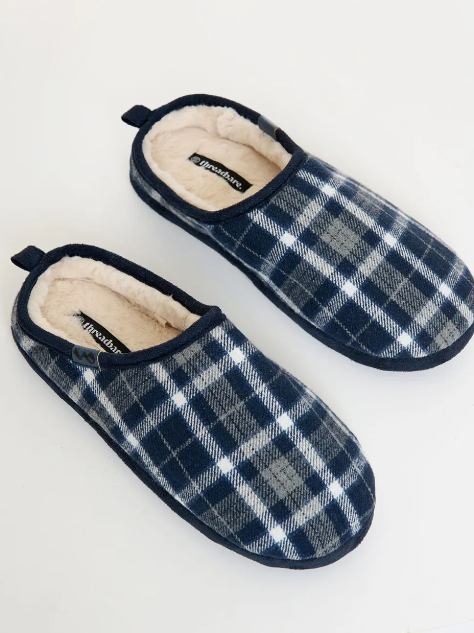 Blauw - Threadbare Check Faux Fur Lined Mule Slippers