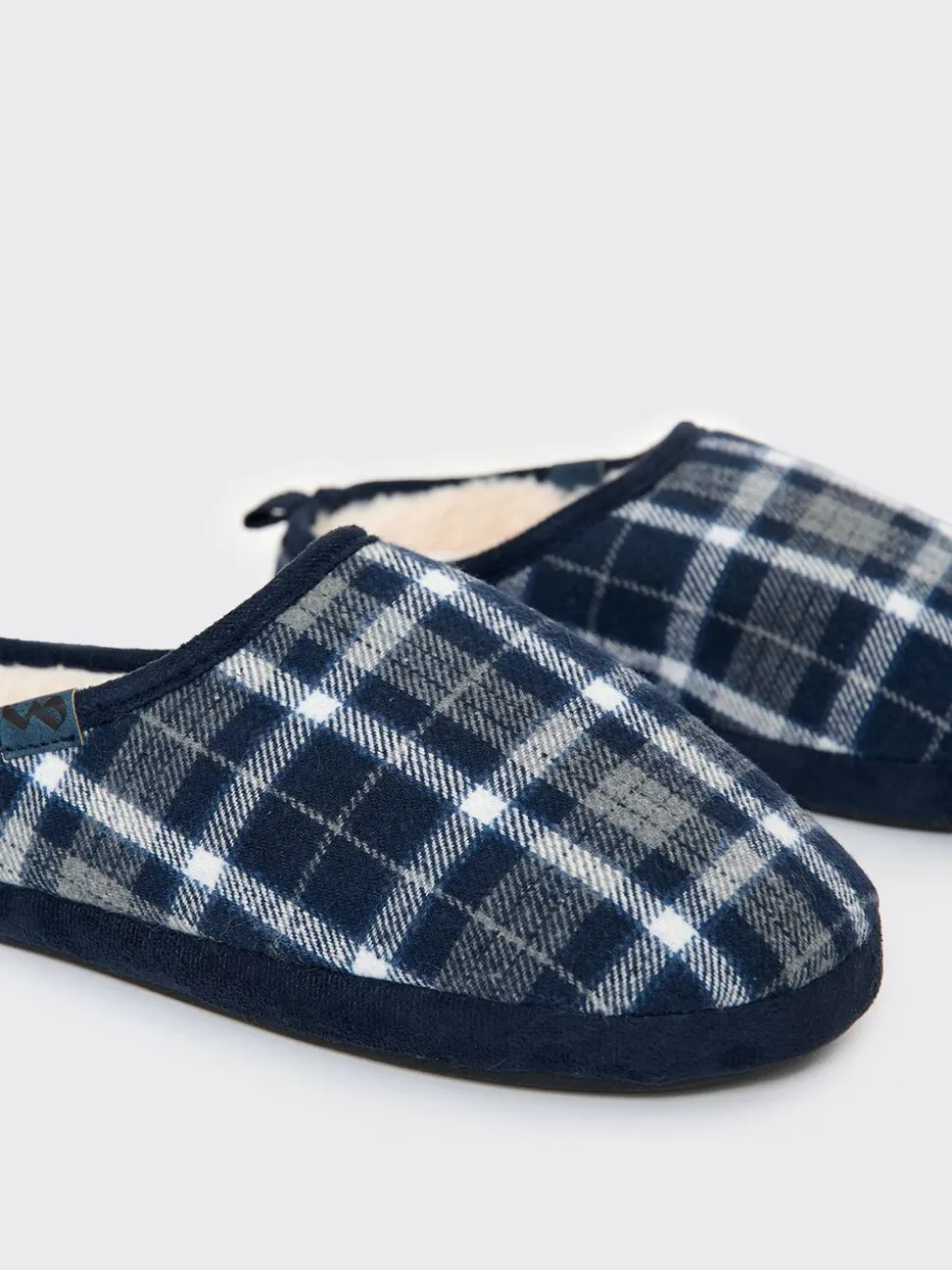Blauw - Threadbare Check Faux Fur Lined Mule Slippers