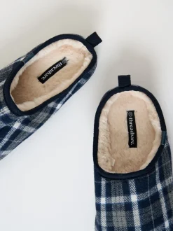 Blauw - Threadbare Check Faux Fur Lined Mule Slippers