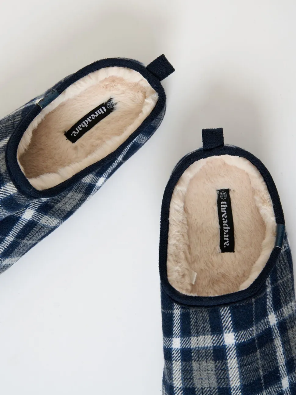 Blauw - Threadbare Check Faux Fur Lined Mule Slippers