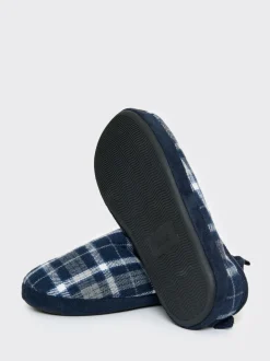 Blauw - Threadbare Check Faux Fur Lined Mule Slippers