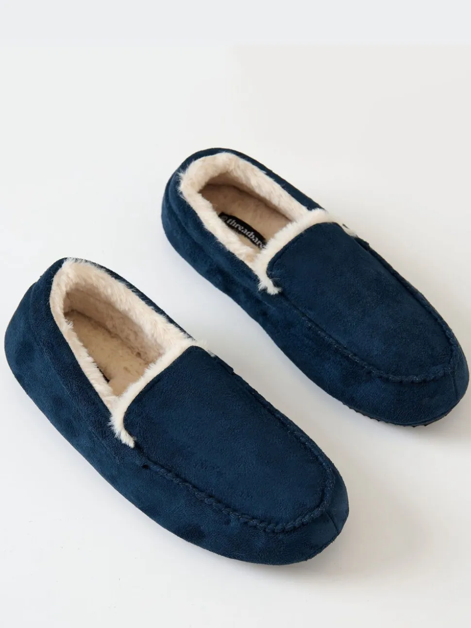 Blauw - Threadbare Faux Suede Faux Fur Lined Moccasin Slippers