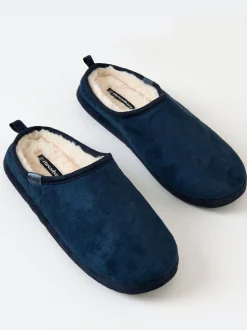 Blauw - Threadbare Faux Suede Faux Fur Lined Mule Slippers