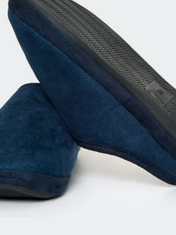 Blauw - Threadbare Faux Suede Faux Fur Lined Mule Slippers