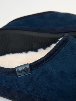 Blauw - Threadbare Faux Suede Faux Fur Lined Mule Slippers