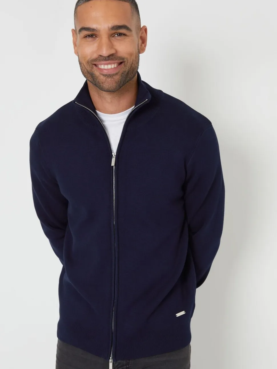 Blauw - Threadbare gebreid vest met rits en opstaande kraag