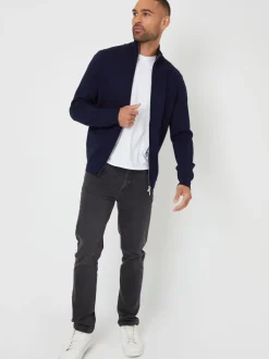 Blauw - Threadbare gebreid vest met rits en opstaande kraag