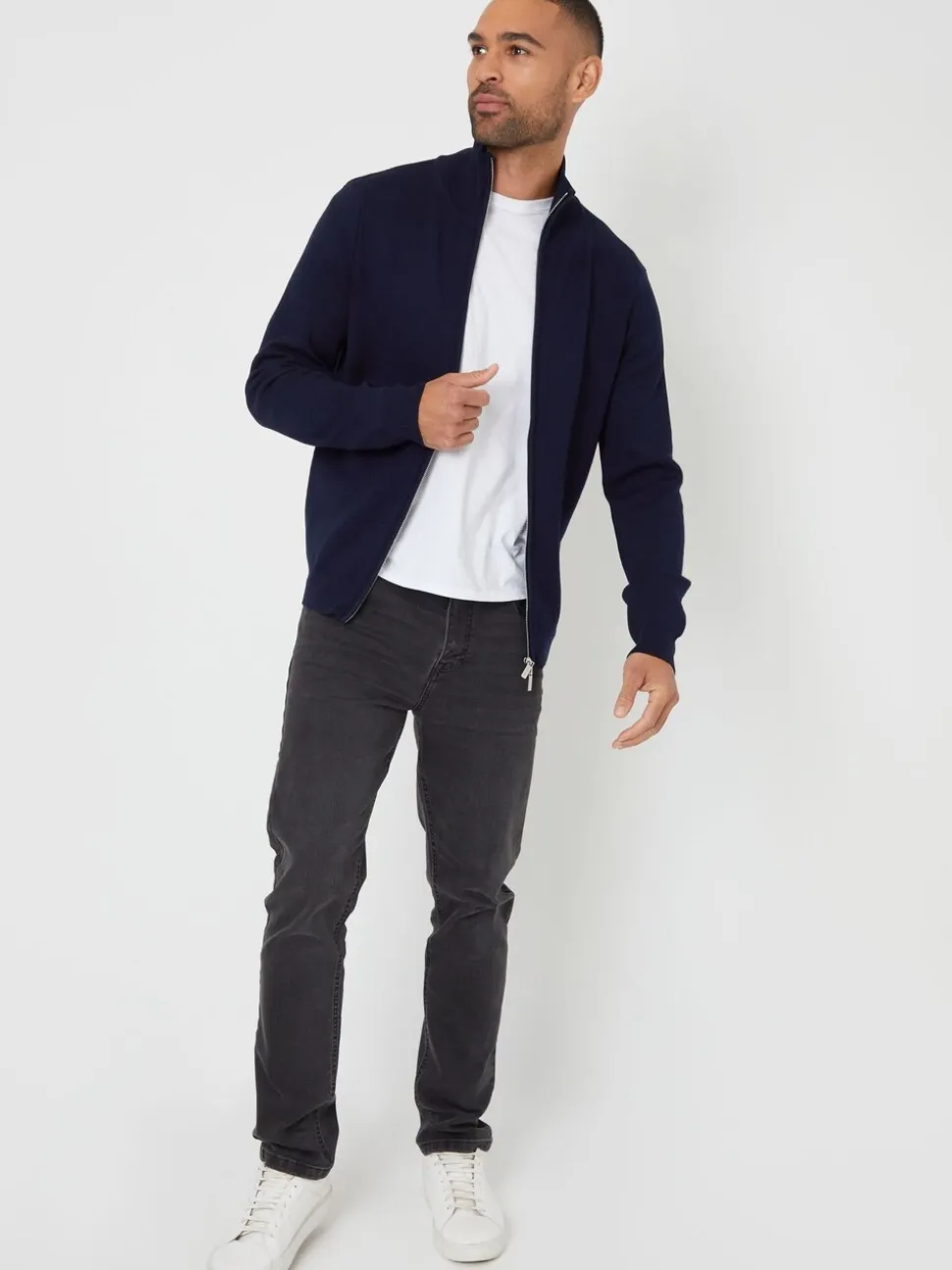 Blauw - Threadbare gebreid vest met rits en opstaande kraag