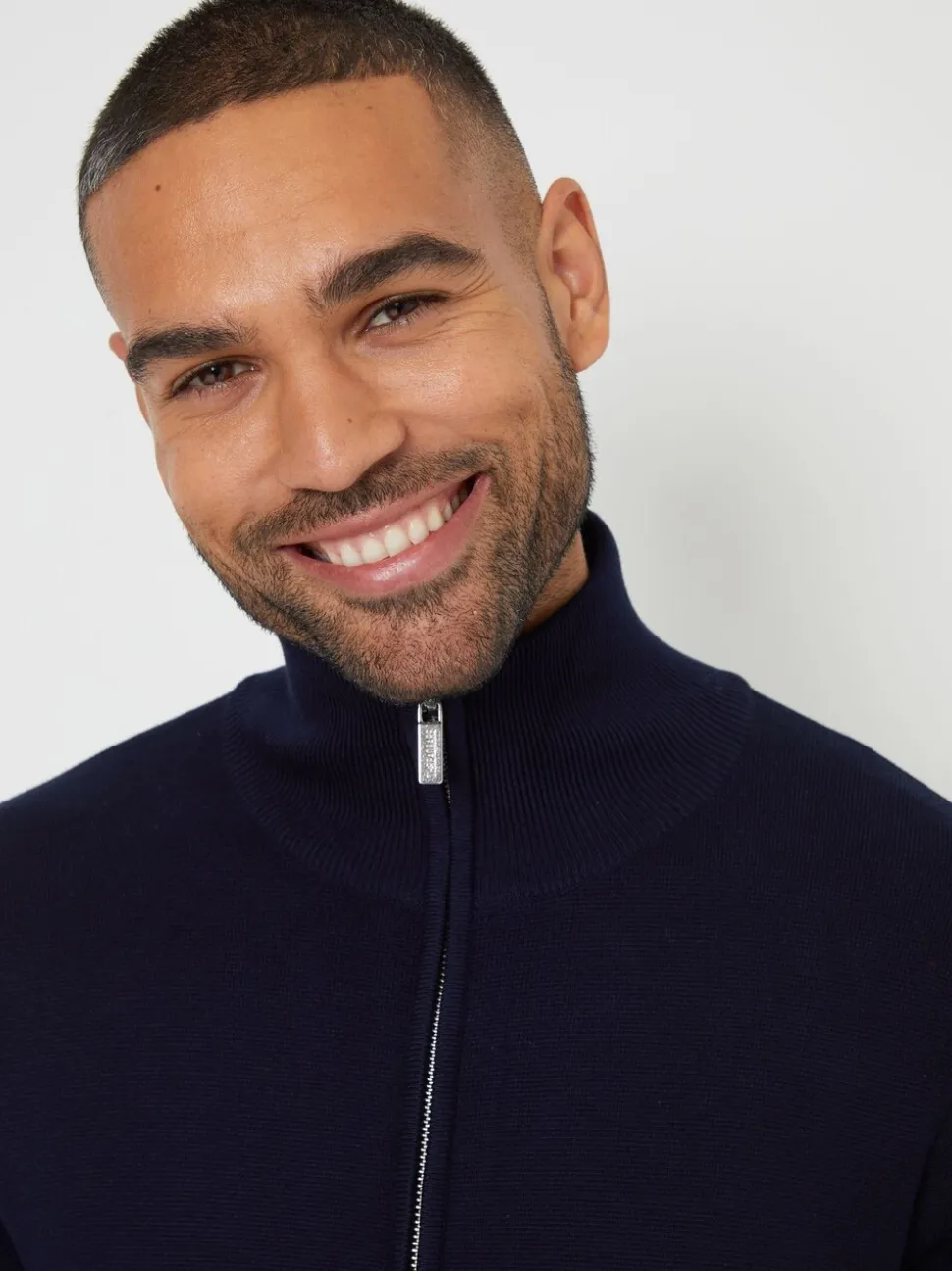 Blauw - Threadbare gebreid vest met rits en opstaande kraag
