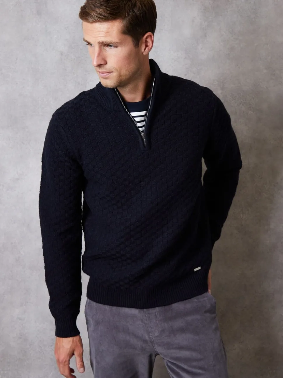 Blauw - Threadbare getextureerde wollen trui met korte rits