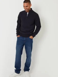 Blauw - Threadbare getextureerde wollen trui met korte rits