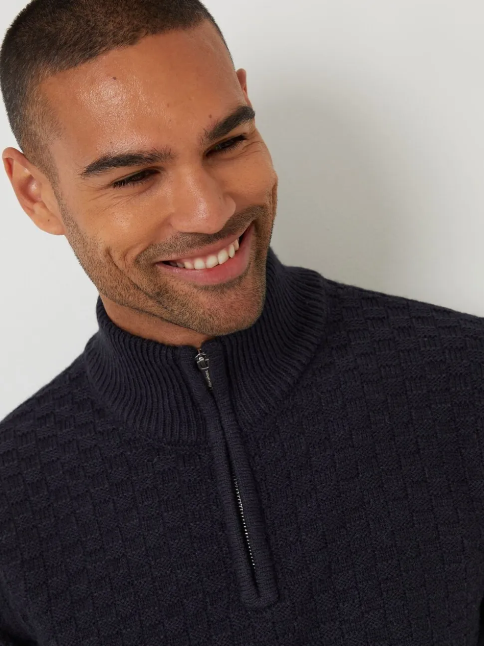 Blauw - Threadbare getextureerde wollen trui met korte rits