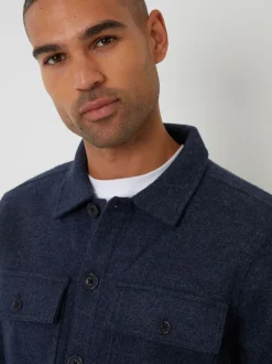 Blauw - Threadbare imitatiebont wollen knoopsluiting overshirt