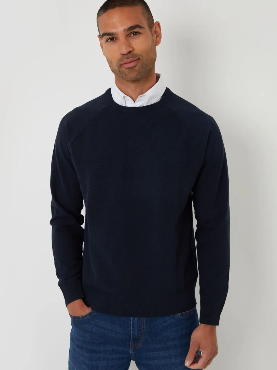 Blauw - Threadbare Mock Shirt Raglan Knitted Jumper
