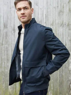 Blauw - Threadbare Patch Pocket Funnel Neck Harrington Style Jacket