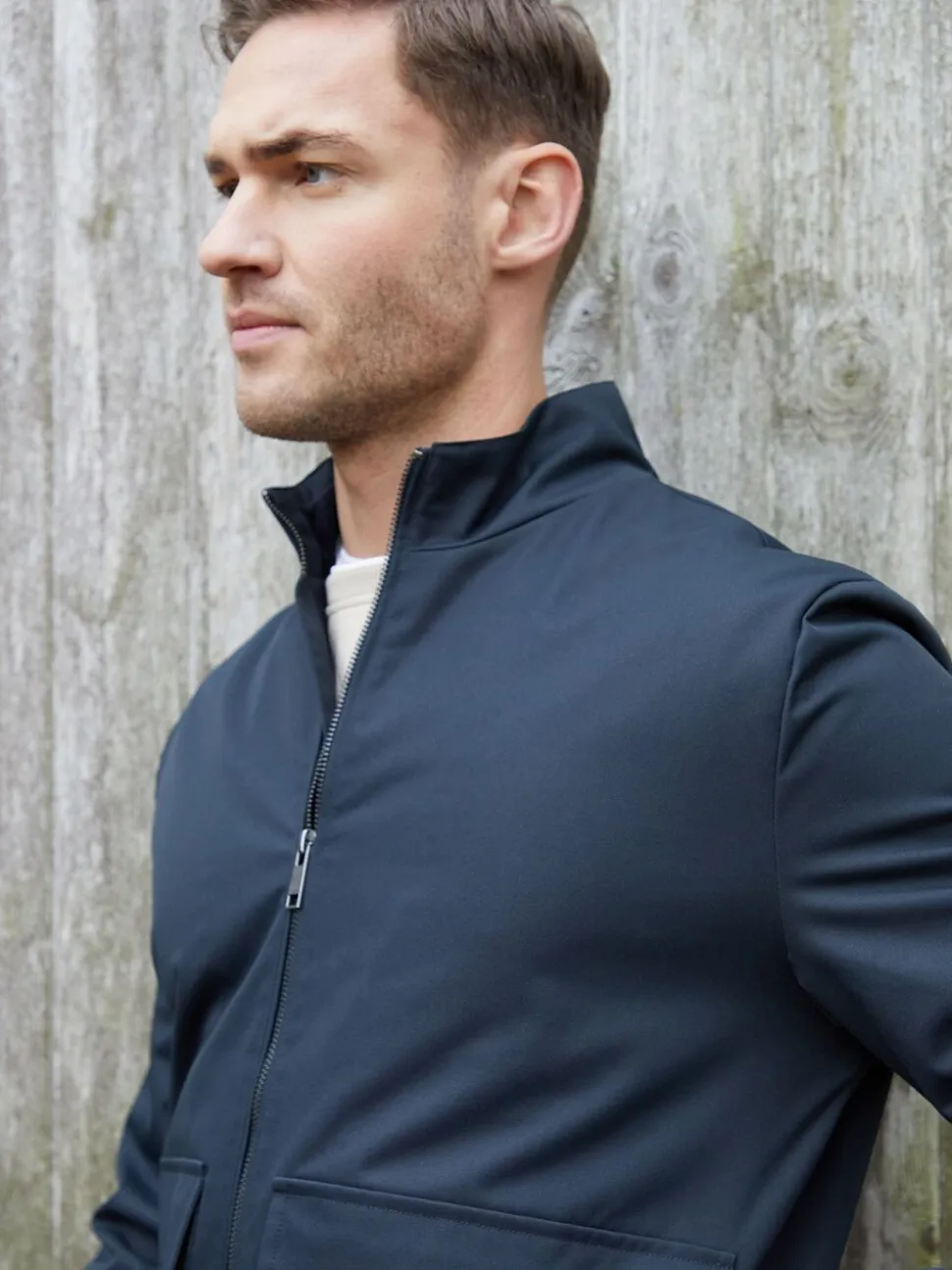 Blauw - Threadbare Patch Pocket Funnel Neck Harrington Style Jacket