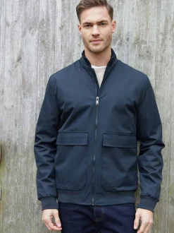 Blauw - Threadbare Patch Pocket Funnel Neck Harrington Style Jacket