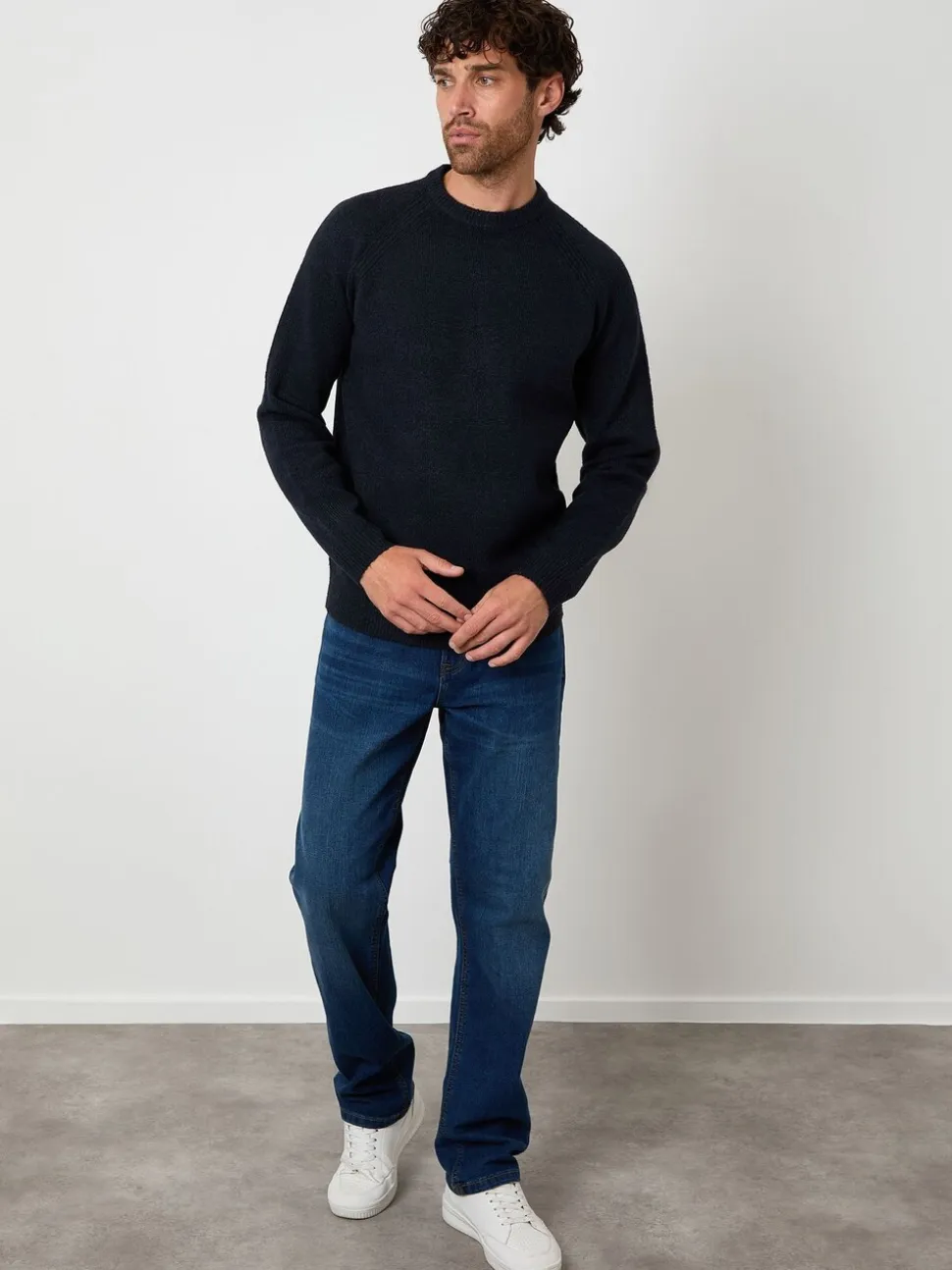 Blauw - Threadbare Raglan Rib Knitted Crew Neck Jumper