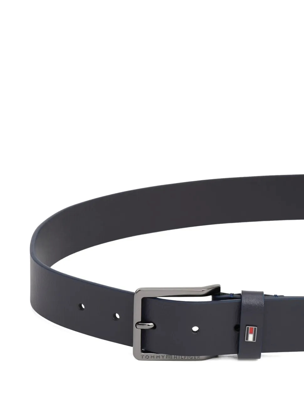 Blauw - Tommy Hilfiger leren riem met geëmailleerde vlag