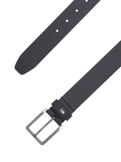 Blauw - Tommy Hilfiger leren riem met geëmailleerde vlag