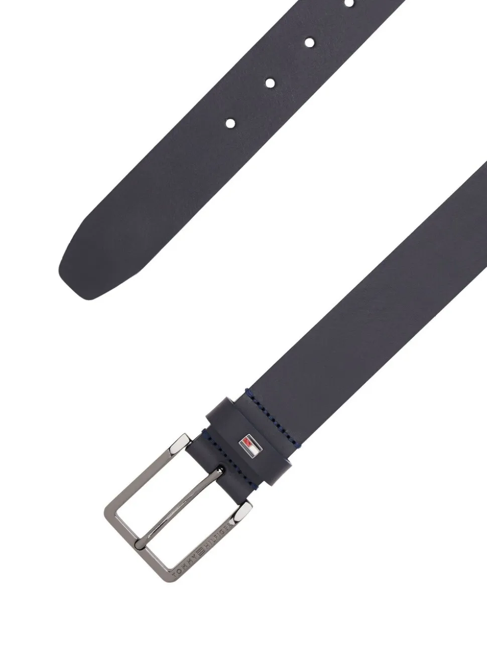 Blauw - Tommy Hilfiger leren riem met geëmailleerde vlag