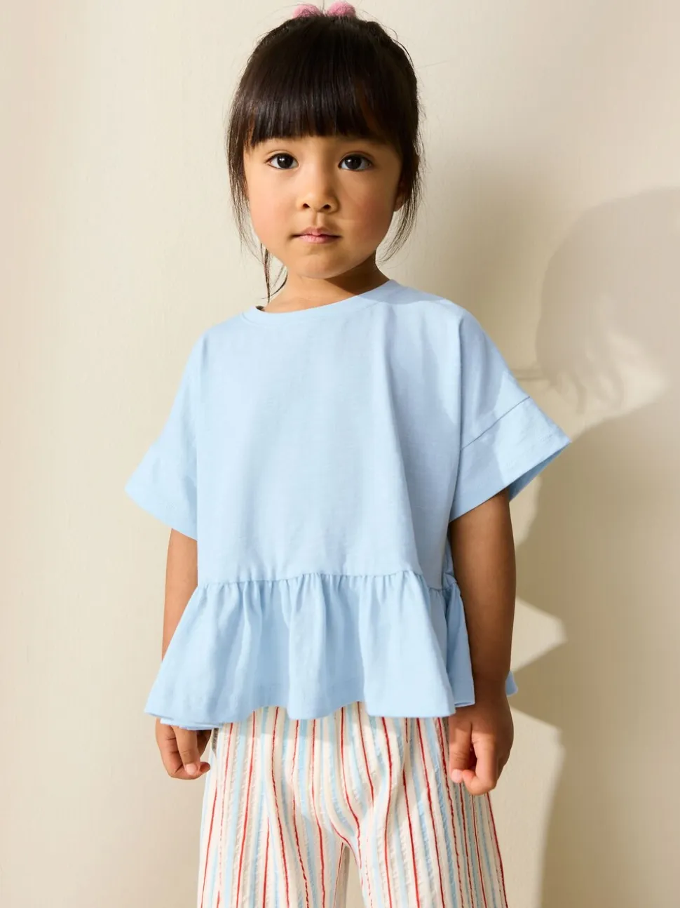 Blauw - T-shirt met peplum en korte mouwen (3mnd -7jr)