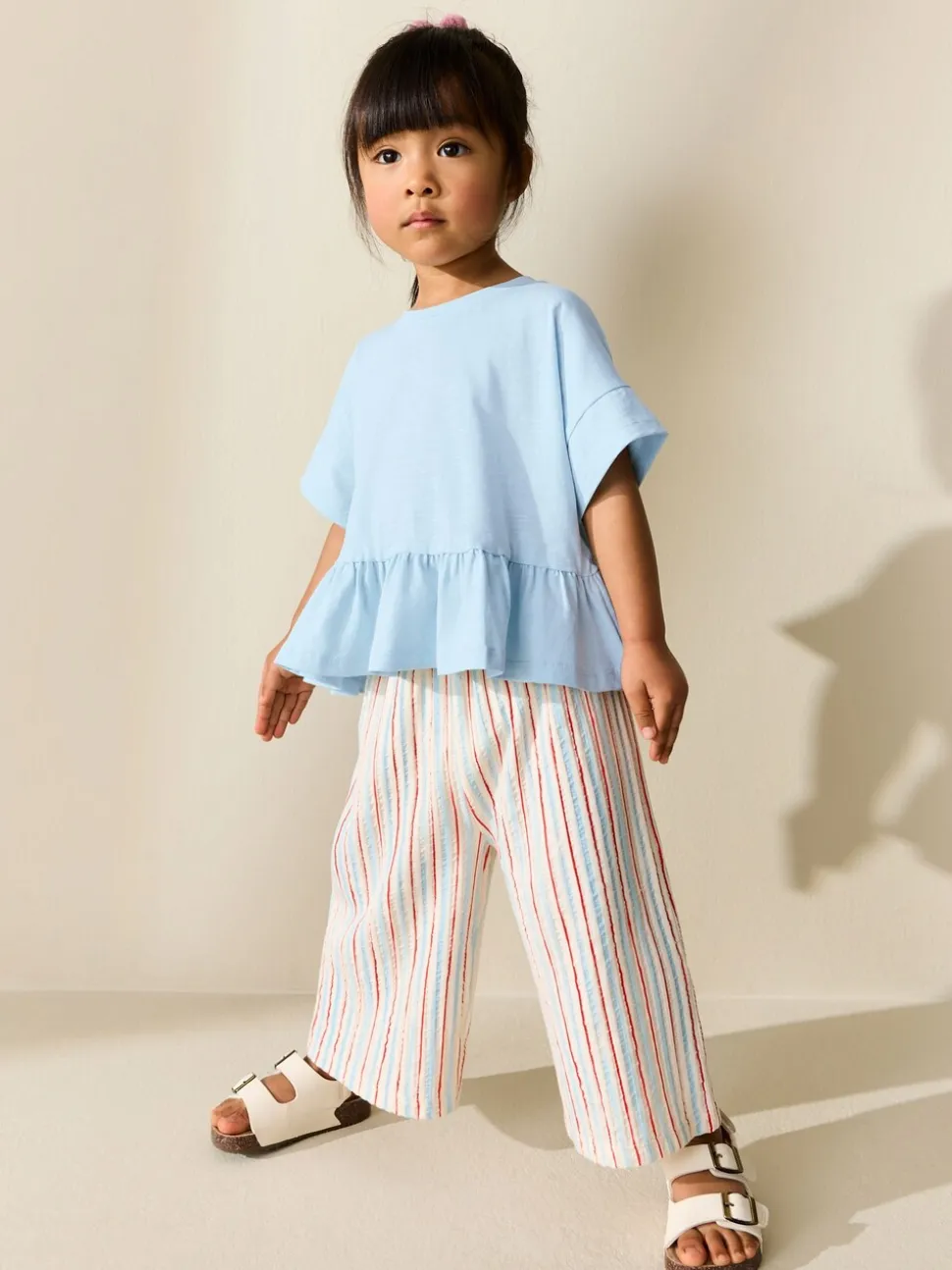 Blauw - T-shirt met peplum en korte mouwen (3mnd -7jr)