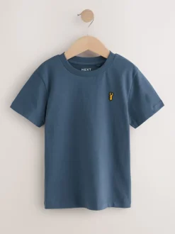 Blauw - T-shirts met korte mouwen en geborduurd rendier, verpakking van 4 (3-16jr)