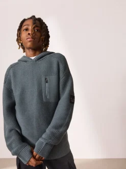 Blauw - Utility gebreide hoodie (3-16jr)