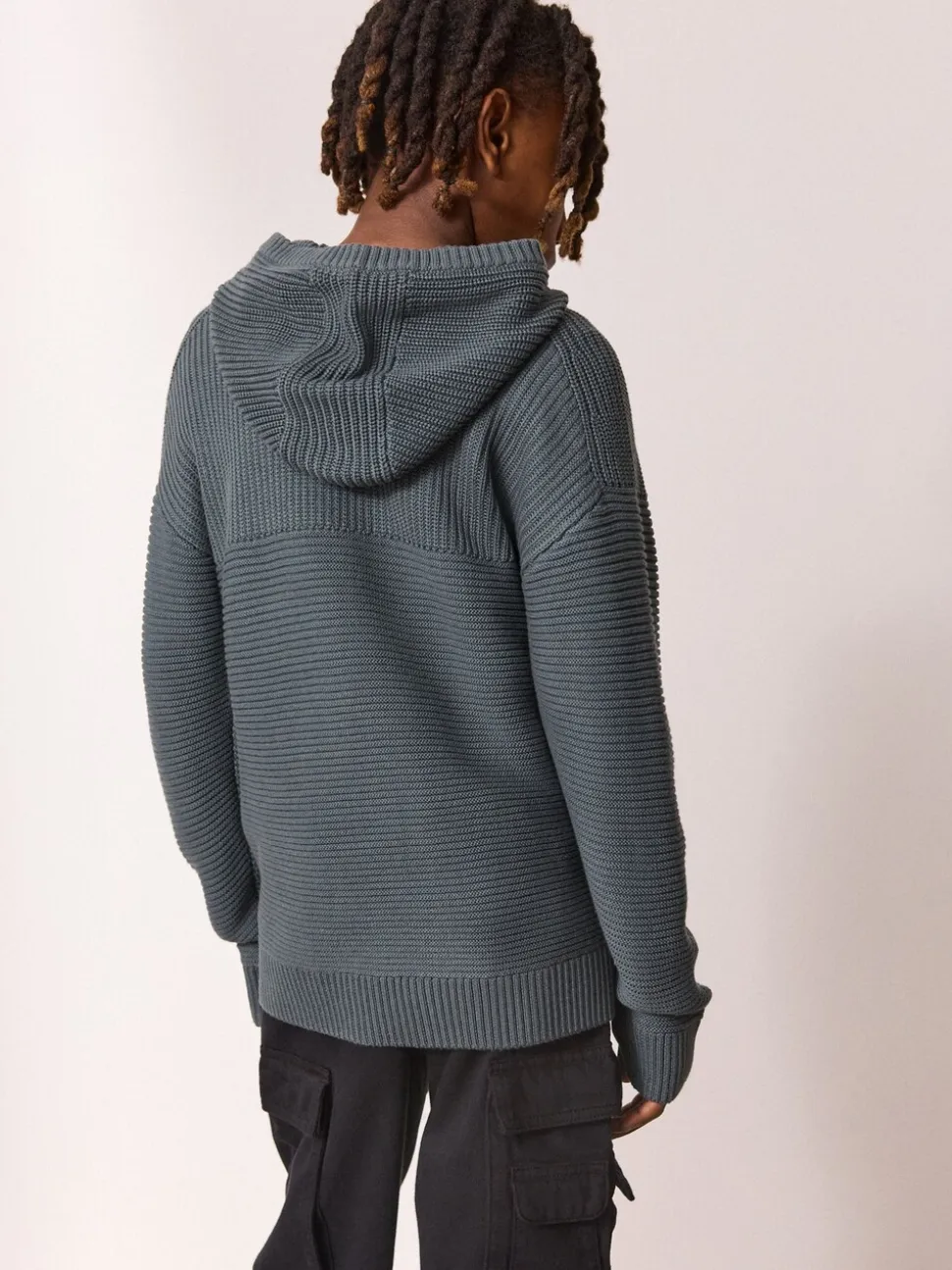 Blauw - Utility gebreide hoodie (3-16jr)