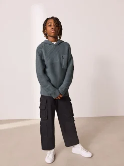 Blauw - Utility gebreide hoodie (3-16jr)