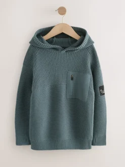 Blauw - Utility gebreide hoodie (3-16jr)