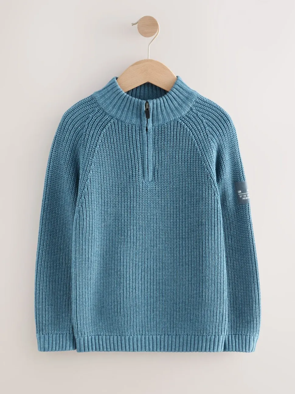 Blauw - Utility gebreide trui met rits bij de hals (3-16jr)