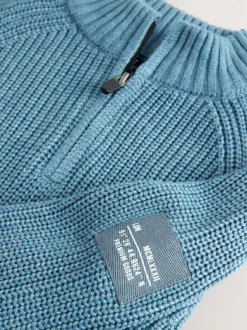 Blauw - Utility gebreide trui met rits bij de hals (3-16jr)