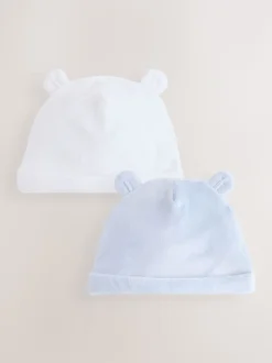 Blauw - Velours babymutsen 2 stuks (0-12mnd)