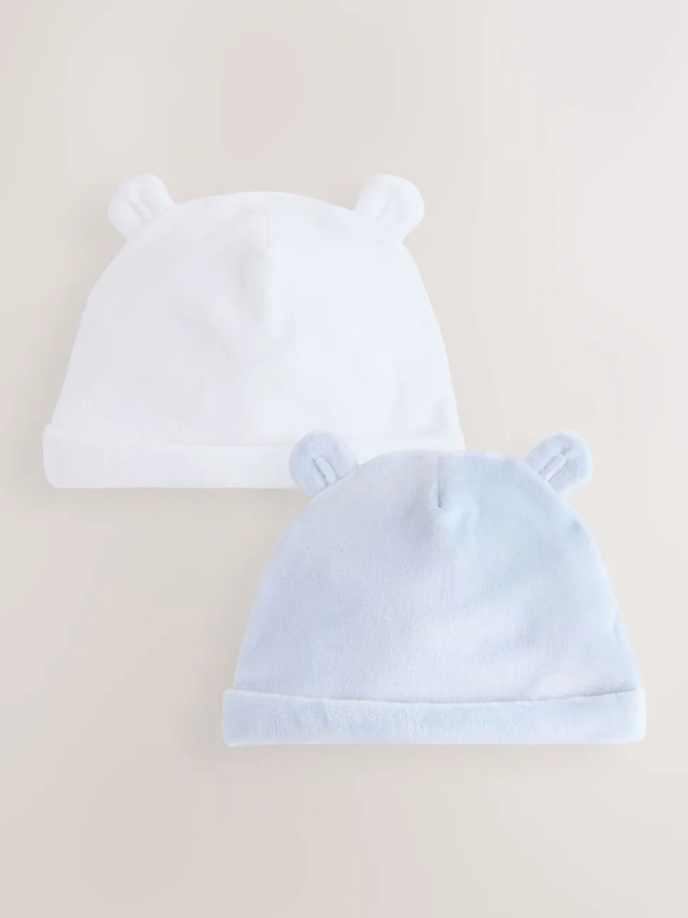 Blauw - Velours babymutsen 2 stuks (0-12mnd)