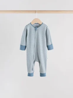 Blauw - Verpakking van 4 Baby slaappakjes zonder voetjes met tweewegrits (0mnd-3jr)