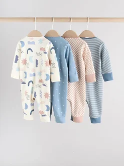 Blauw - Verpakking van 4 Baby slaappakjes zonder voetjes met tweewegrits (0mnd-3jr)