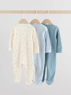 Blauw - Verpakking van 3 babypyjama's met tweewegrits (0-2jr)