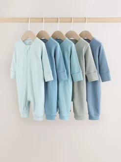 Blauw - Verpakking van 5 babyslaappakjes met tweewegrits (0 mnd - 3 jr)