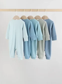 Blauw - Verpakking van 5 babyslaappakjes met tweewegrits (0 mnd - 3 jr)