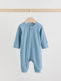 Blauw - Verpakking van 5 babyslaappakjes met tweewegrits (0 mnd - 3 jr)