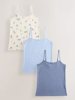 Blauw - Verpakking van 3 cami topjes met bandjes en print (1,5 - 16 jr)