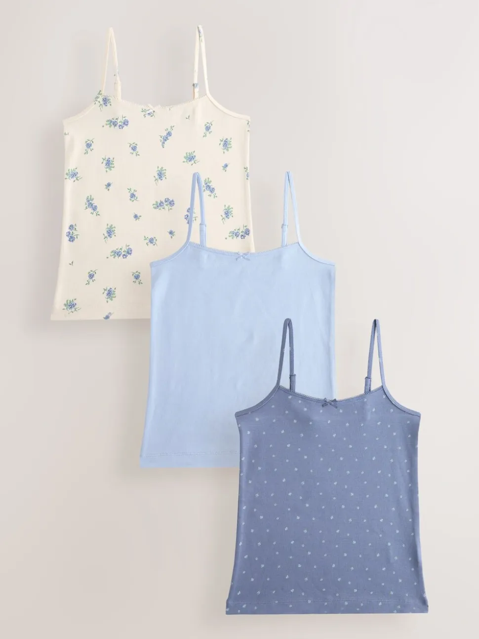 Blauw - Verpakking van 3 cami topjes met bandjes en print (1,5 - 16 jr)
