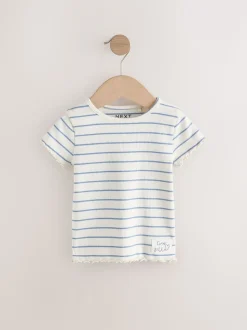 Blauw - Verpakking van 5 geribbelde tops met korte mouwen (3mnd -7jaar)